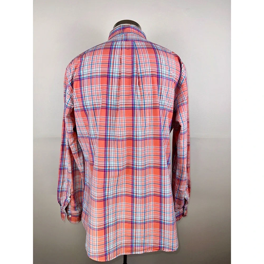 Ralph Lauren Button Down Shirt Mens L Plaid Excellent Custom Fit‎ Long Sleeve